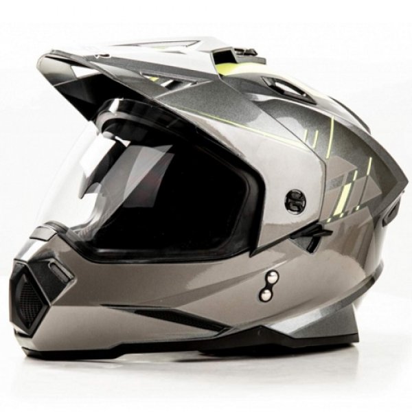 Шлем мото мотард HIZER J6802 (S) #1 gray/lemon (2 визора)