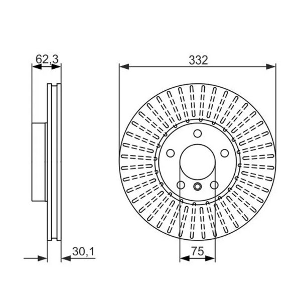 Диск тормозной перед BMW 34116868939 Bosch 0986479624 X5 (E70) 3,0 02/07-09/08/ 30d/ X6 D=332