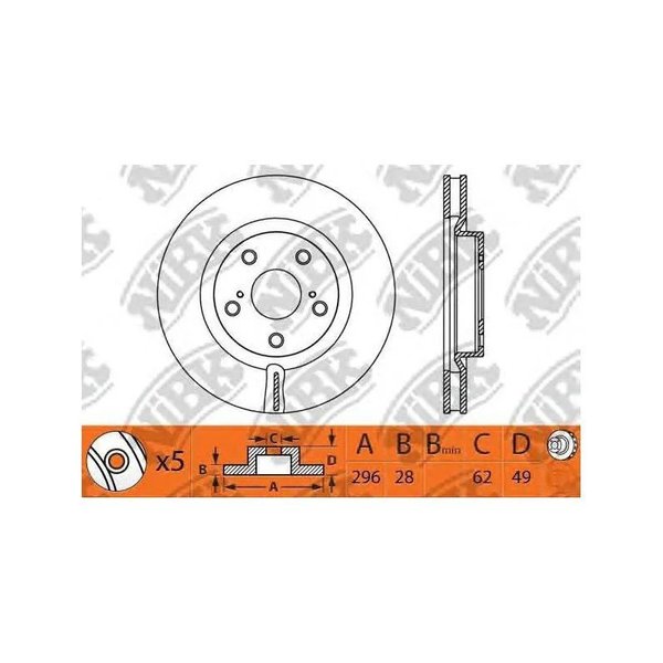 Диск тормозной перед Toyota 43512-42100 Nibk RN1241V Camry (V40) 06-11 D=296мм (DF4828S)