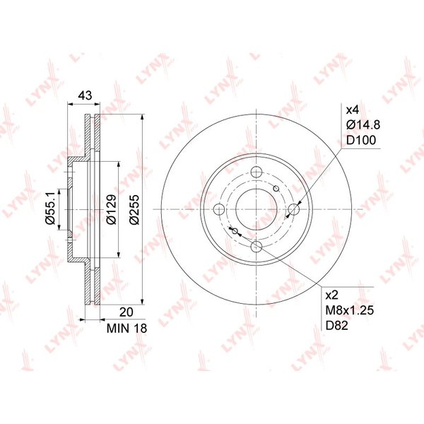 Диск тормозной перед Toyota 43512-52040 Lynx BN-1156 NCP10/13/2#/3#/58/59/6#/7# SCP1# D=255