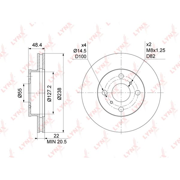 Диск тормозной перед Toyota 43512-12580 Lynx BN-1180 AE100/104/109/114 D=238 