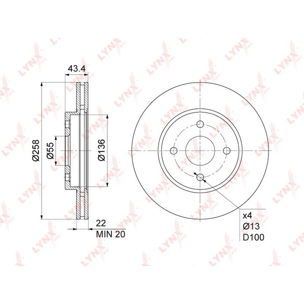 Диск тормозной перед Mazda D35Y-33-25XF Lynx BN-1074 DY# Jap D=258