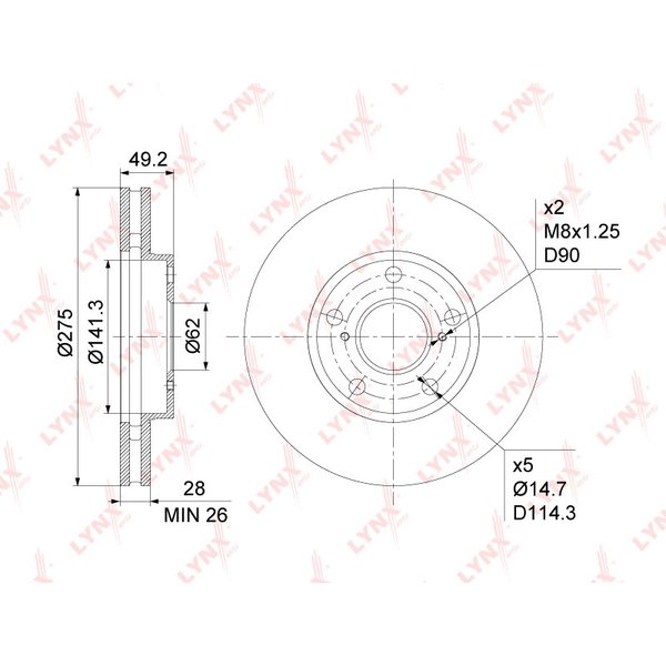 Диск тормозной перед Toyota 43512-33080 Lynx BN-1152 ACV30 MCV30 ACR30 ACM2# AZR6# D=275 (DF1431)