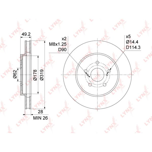 Диск тормозной перед Toyota 43512-48081 Lynx BN-1163 ACU/MCU3# MHU28/38 GSU3# D=319 (DF4493)
