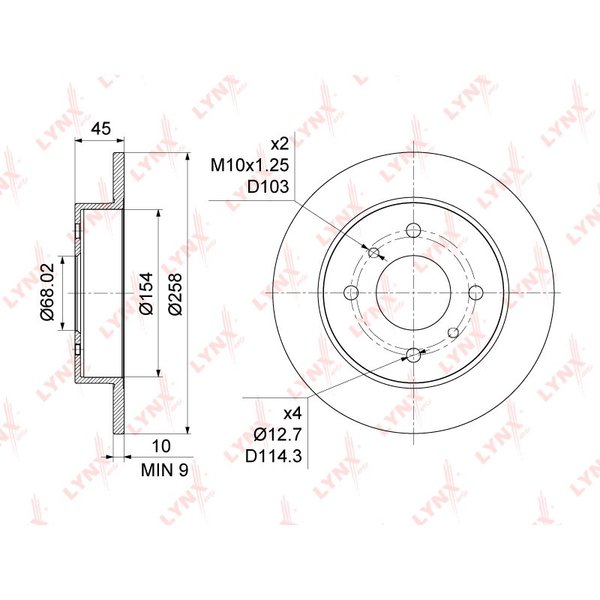 Диск тормозной задн Nissan 43206-99J00 Lynx BN-1100 ALMERA (N16)00-PRIMERA (P10/11.DF2592)D=258