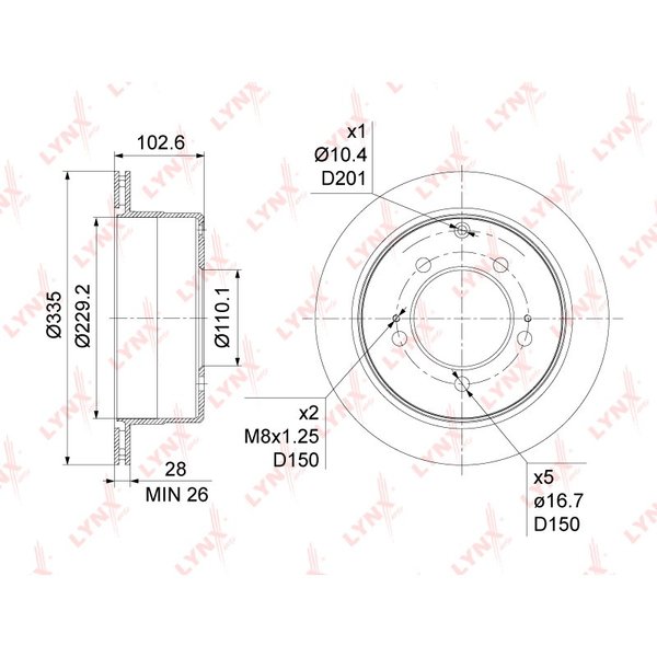 Диск тормозной зад Toyota 42431-60241 Lynx BN-1184 FZJ105 HZJ105 D=335