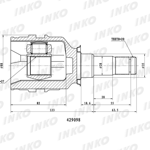 Шрус внутренний Toyota 43040-20020 Inko 429098, L 5S-FE 2MZ-FE SXV1#/2# MCV2# (0111-SXV10LH,CI7501)