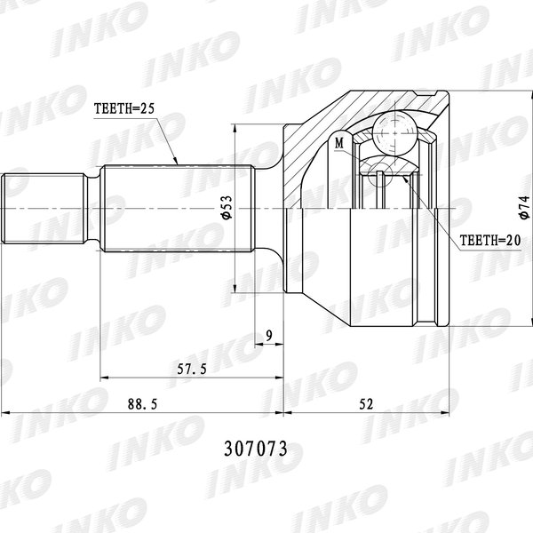 Шрус Mazda GG11-22-510A Inko 307073 (MZ-040,CO-3001) ZJ ZY DY3/5 Без ABS 20/53/25 