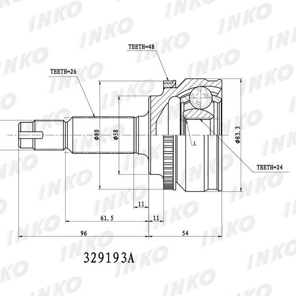 Шрус Toyota 43410-12670 Inko 329193A 1ZZ-FE 2ZZ-GE  #E121-3 #T240 C ABS 24/58/26 (TO-55A48,TO-079A)