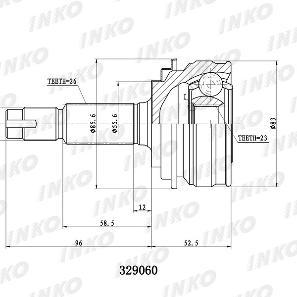 Шрус Toyota 43410-52220 Inko 329060 (TO-082) 1/2NZ-FE NCP91/95 Без ABS 23x55 