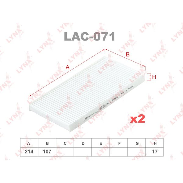 Фильтр салонный Lynx LAC-071 (IF0176 Green/97133 2E910 Mobis/CU 2214-2 Mann)
