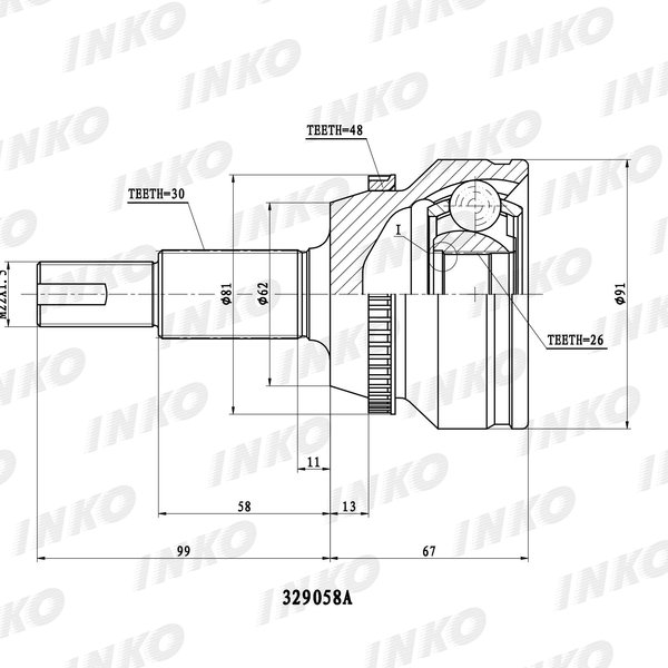 Шрус наружный Toyota 43470-8Z115 Inko 329058A 2GR-FE GSV40 C ABS 26/62/30