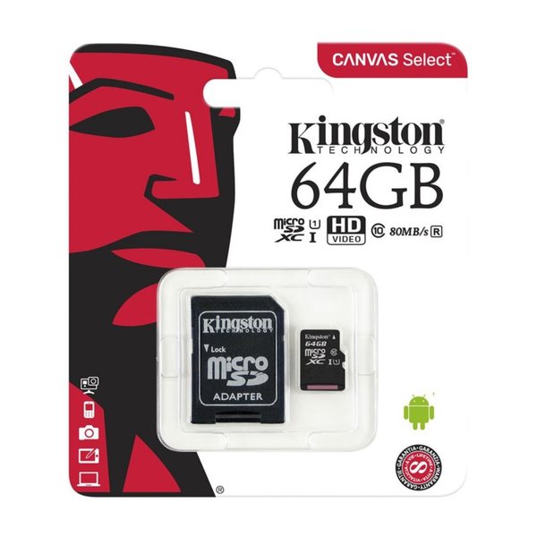 Карта памяти MicroSD 64Gb Kingston class 10 Canvas c адаптером