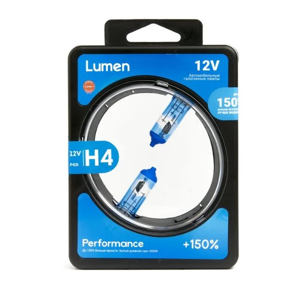 Лампа автомобильная Lumen +150% H4 12V 60/55W (P43t) (п/б 2 шт.)