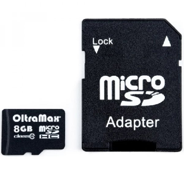 Карта памяти MicroSD 8Gb OltraMax 10 class c адаптером