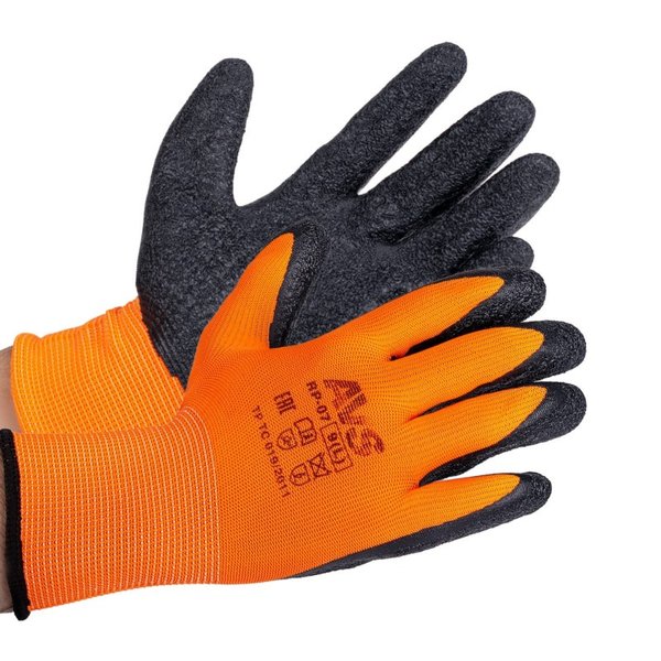 Перчатки нейлоновые с ребристым латексным покрытием (оранжево-черные) 1 пара AVS RP-07