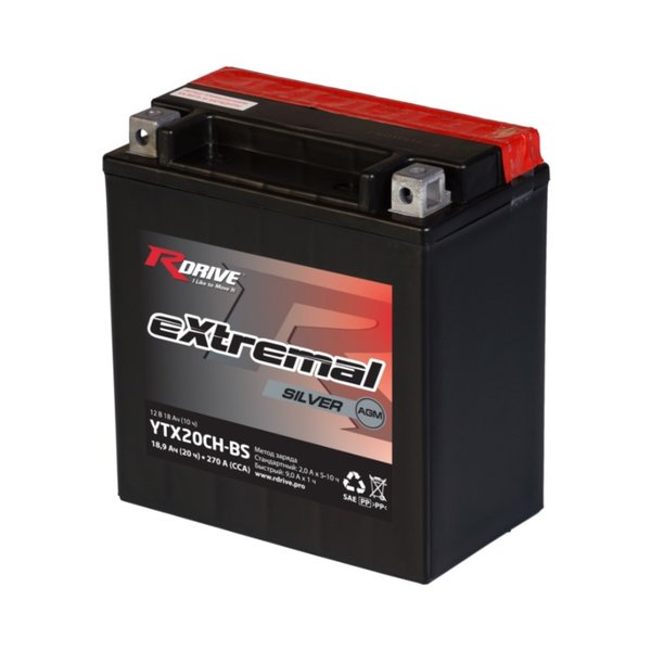 Аккумулятор мото Rdrive/Иркут Extremal Silver YTX20-BS 18 А/ч R
