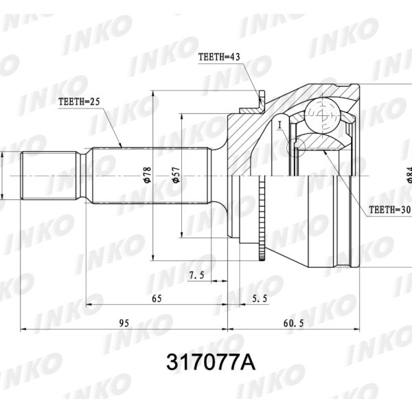 Шрус наружний MMC MR553009 Inko 317077A 4G93 CS5A CS5W 4WD с кольцом АБС 30/57/25