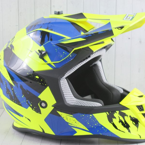 Шлем мото кроссовый GTX 633 (M) #1 FLUO YELLOW/BLUE BLACK