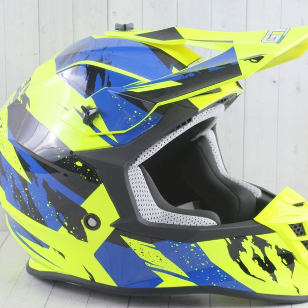 Шлем мото кроссовый GTX 633 (L) #1 FLUO YELLOW/BLUE BLACK