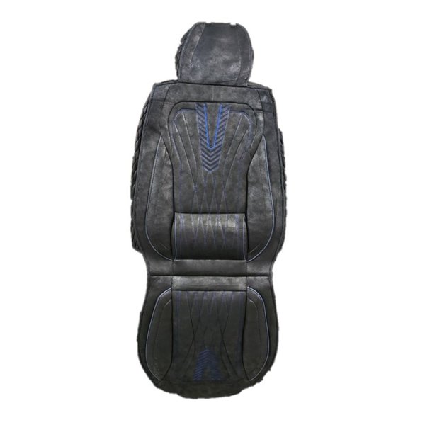 Чехлы комплект с поддержкой Мокрая кожа черный-син нить Солист