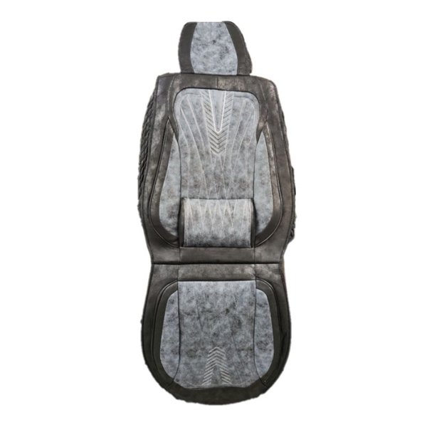 Чехлы комплект с поддержкой Мокрая кожа черный-серая вставка Солист