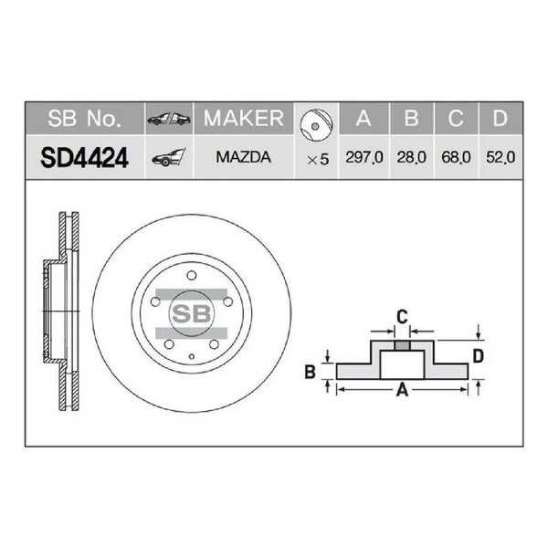 Диск тормозной перед Mazda K011-33-251A Sangsin SD-4424 CX-5 D=297 (ND5027K)