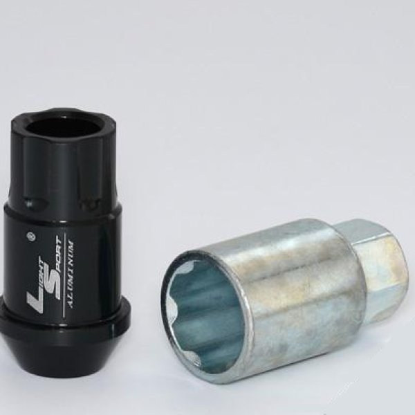 Гайка колесная 12*1,25 44мм спец, конус, алюминиевая, blister 20+1 ключ, Black, AL116