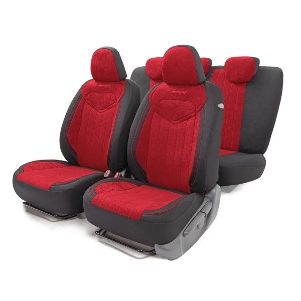 Чехлы автомобильные SIGNATURE велюр 15пред. 4мол. черн/красные AIRBAG SGN-1505