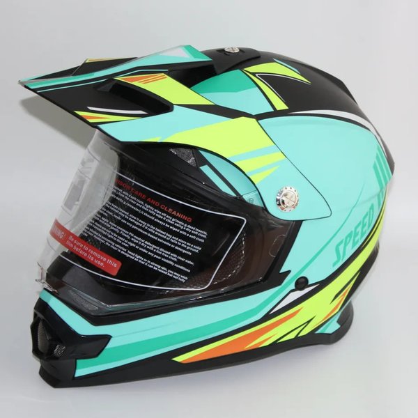 Мотошлем RACER JK802 (XL) черный/зеленый (9) кросс, (по visor)