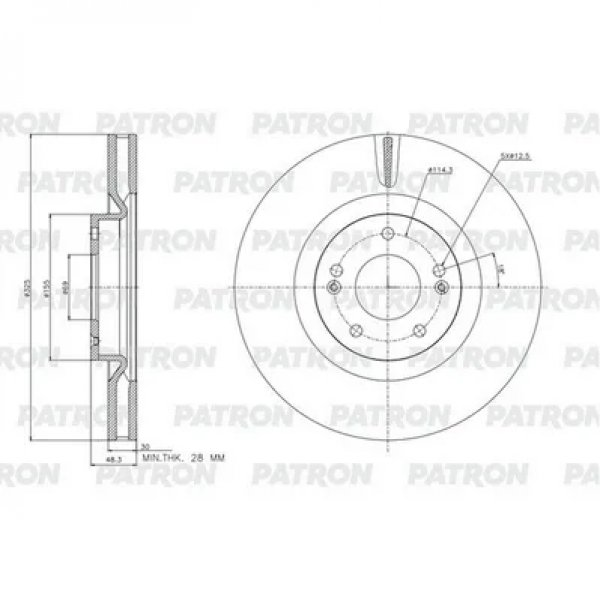 Диск тормозной перед Hyundai 51712-R0050 Patron PBD1349 Santa Fe Karnival/Sorento 19- (17) D=325mm