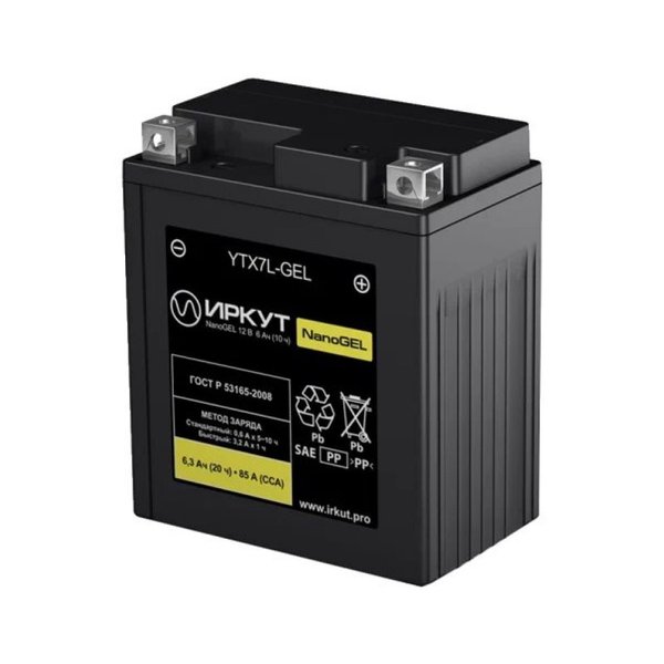 Аккумулятор мото ИРКУТ YTX7L-Gel 6,3 А/ч L
