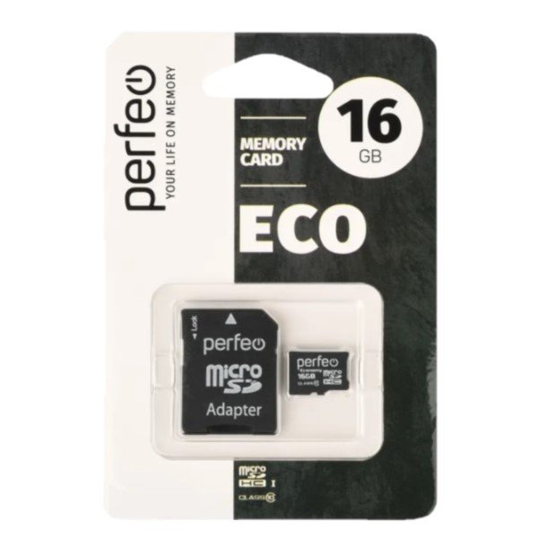 Карта памяти MicroSD 16Gb Perfeo class 10 с адаптером