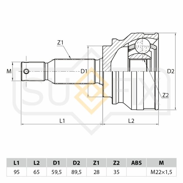 Шрус MMC 3815A065 Sufix ST-1044 4B11/2 CW5W GA# CY# C-Crosser Без ABS 35/59/28 (CO3644,MI-050) 