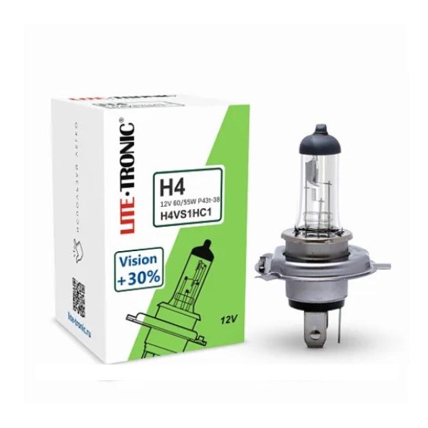 Галогенная лампа головного света Н4 Lite-Tronic Vision+30% 12V 60/55W Р431-38