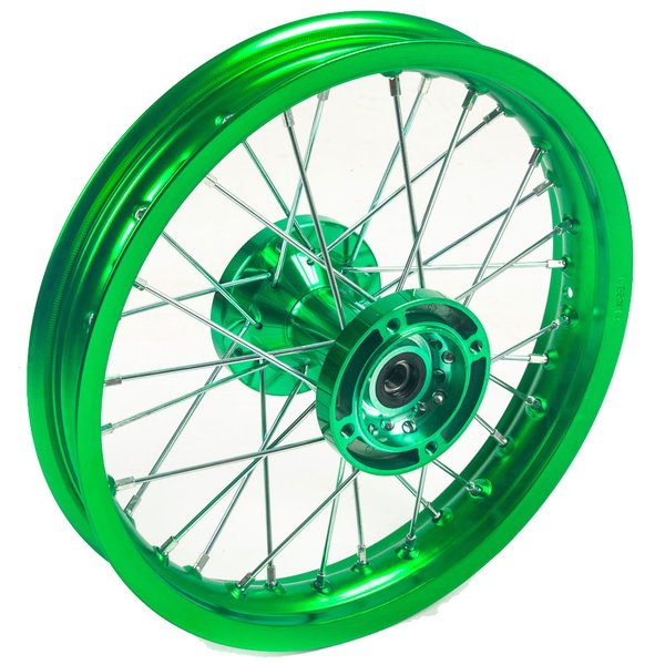 Диск мотоцикла задний 14 (1,85-R14 d=15mm) CNC ступица, алюминий/зеленый X-TECH