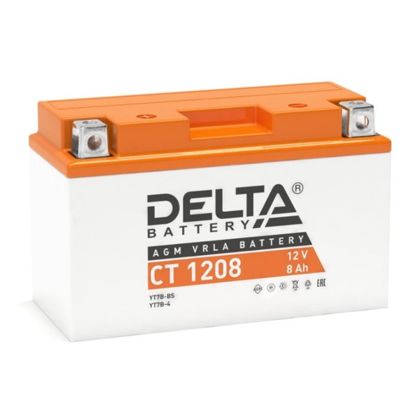  Аккумулятор мото DELTA 12В  8 Ач R (YT7B-BS, YT7B-4, YT9B-BS)