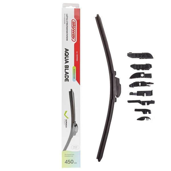 Дворник бескаркасный SKYWAY AQUA BLADE 45см/18 9 адаптеров