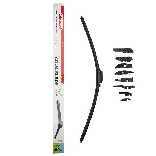 Дворник бескаркасный SKYWAY AQUA BLADE 65см/26 9 адаптеров