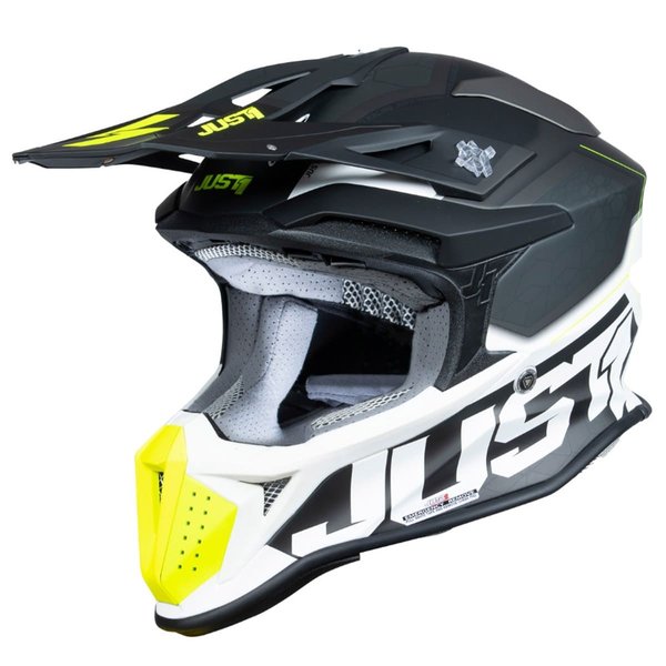 Шлем кроссовый JUST1 J18 HEXA черный/серый/Hi-Vis желтый/белый матовый, XL