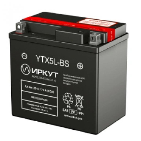 Аккумулятор мото  ИРКУТ YTX5L-BS  4 А/ч  L