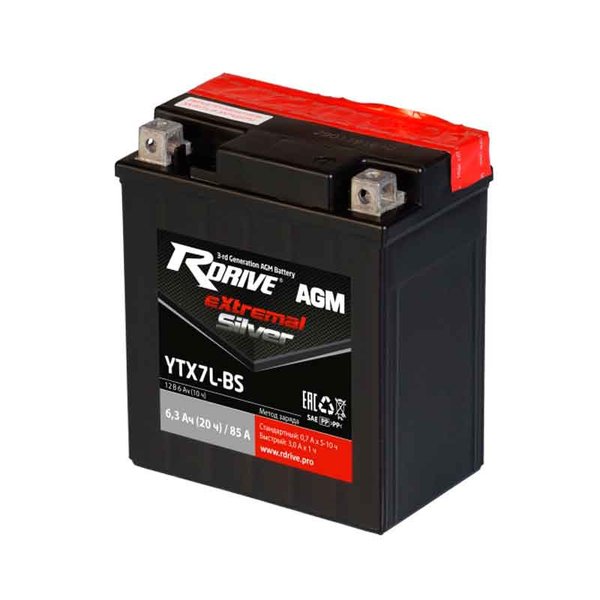 Аккумулятор мото  R-drive Extremal SILVER YTX7L-BS 6,3 А/ч L