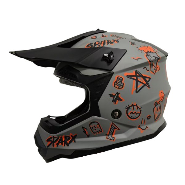 Шлем эндуро SPARX Jet Graffity (WS-905) серо-оранжевый матовый люминесцентный YL