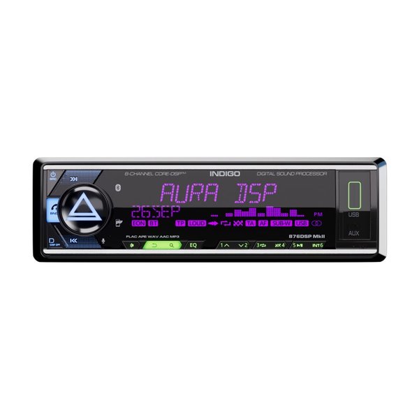 Автомагнитола AURA INDIGO 876 DSP MKII в USB-ресивер (8 каналов, AUX, USB Type-A, BT, пульт ДУ)