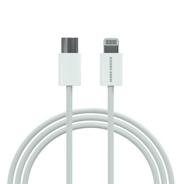 Дата-кабель USB 3.0A PD 20W для Lightning 8-pin Type-C More choice K73i нейлон 1м (White)