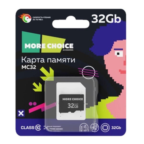 Карта памяти 32Gb Micro-SD More choice Class10 V10 MC32 (Black)