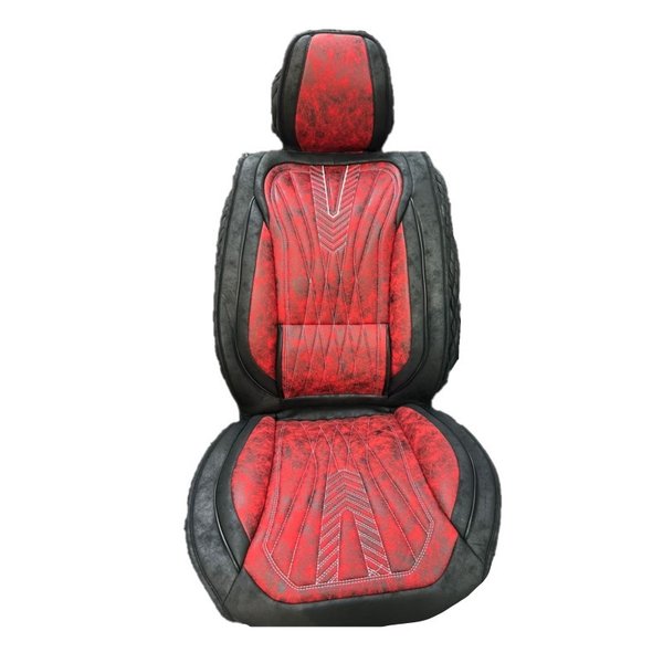 Чехлы на перед с поддержкой Мокрая кожа черный-красная вставка Солист