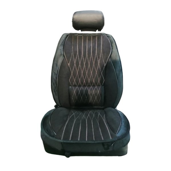 Чехлы автомобильные с поддержкой ПРЕЗИДЕНТ Велюр (Черные-Бежевая нить) на передние сидения