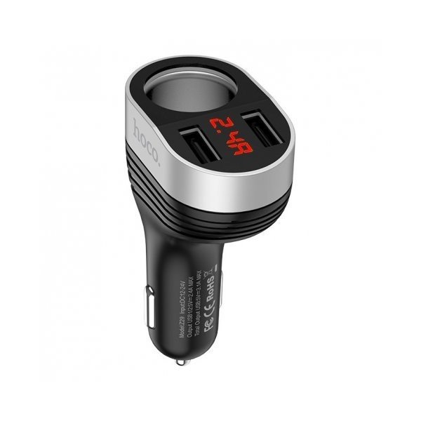 АЗУ 2USB 2.4A с LED дисплеем и прикуривателем Hoco Z29
