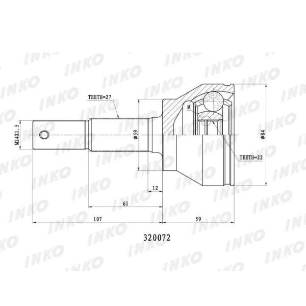 Шрус Nissan VQ35DE VQ35HR VK45DE VK50VE S50/51 FX35/45/50 J50 Inko 320072 без ABS, 22/59/27 